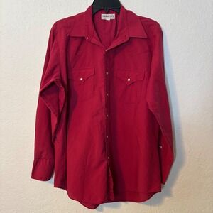 Shepler's Mens Western Faded Red Shirt Pearl Snap Vintage Size 16.5-34 80s Small